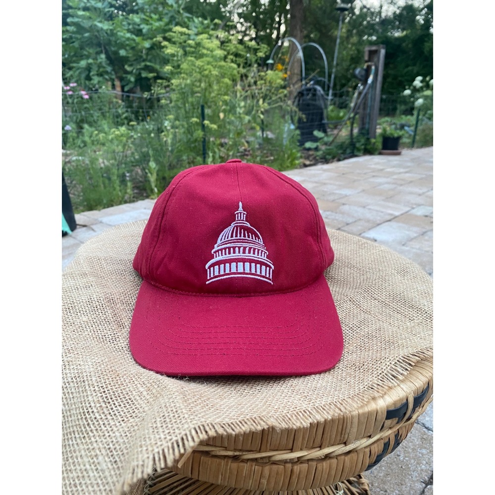US Capitol Building Embroidered Dad Hat Red Adjustable Baseball Cap Made in USA